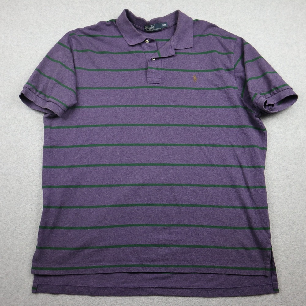 Polo Ralph Lauren Polo Shirt Mens XXL Purple Green Striped Short Sleeve Cotton
